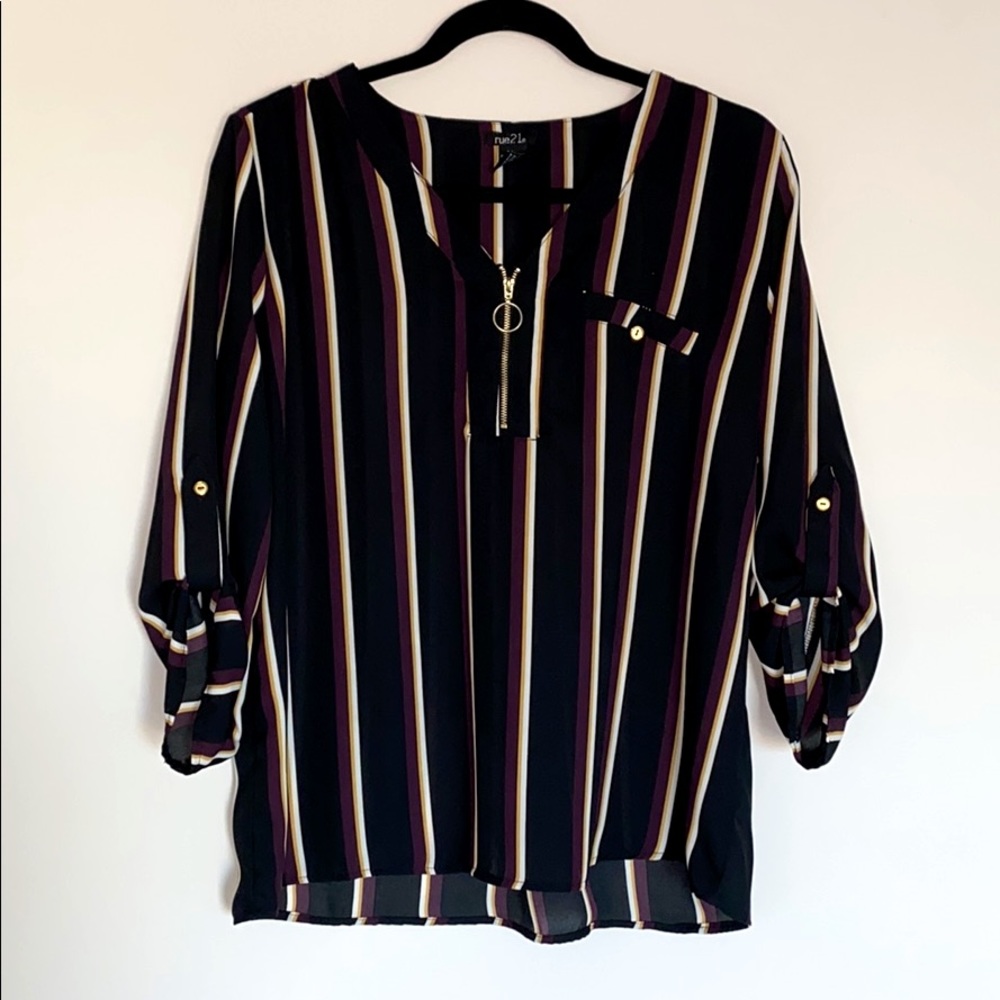 Rue 21 Black Tunic Zip Top w/Stripes